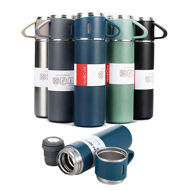 500ml Business Gift Travel Mug Cup Set Double Wall Stainless Steel Thermos Bottle Vacuum Flask Set