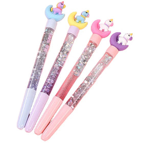 2021 Promotional Colorful Sparkle Pen Drift Sand Cute Cartoon Oil Liquid Filled Glitter Float Kawaii Pen with Logo