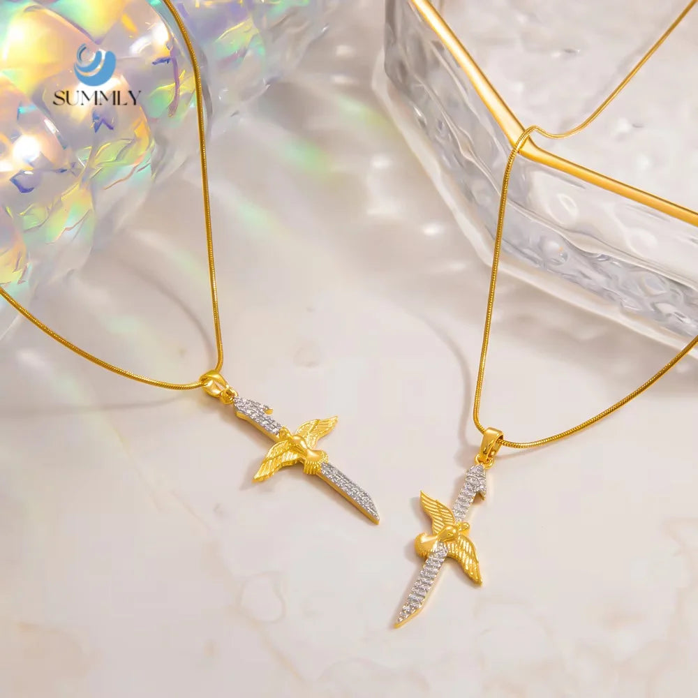 SUMMLY Vintage Wholesale Trendy Personalized Octomom Zircon Charm 18K Gold-Plated Stainless Steel Necklace