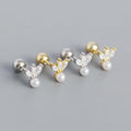 White Cubic Zirconia Pearls Jewelry 18K Gold Dainty Custom 925 Sterling Silver Stud Earrings Screw Back