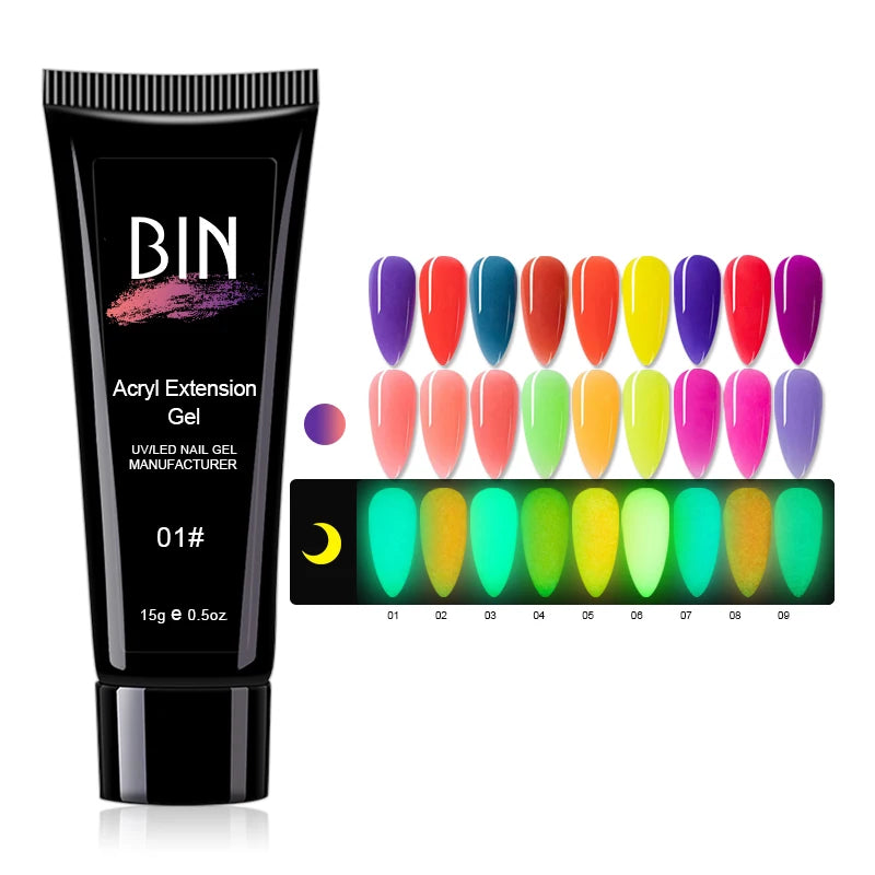 BIN OEM Private Label Glow in Dark Temperature Change Acrylic Poly Gel Smooth Soak off UV Gel Extension
