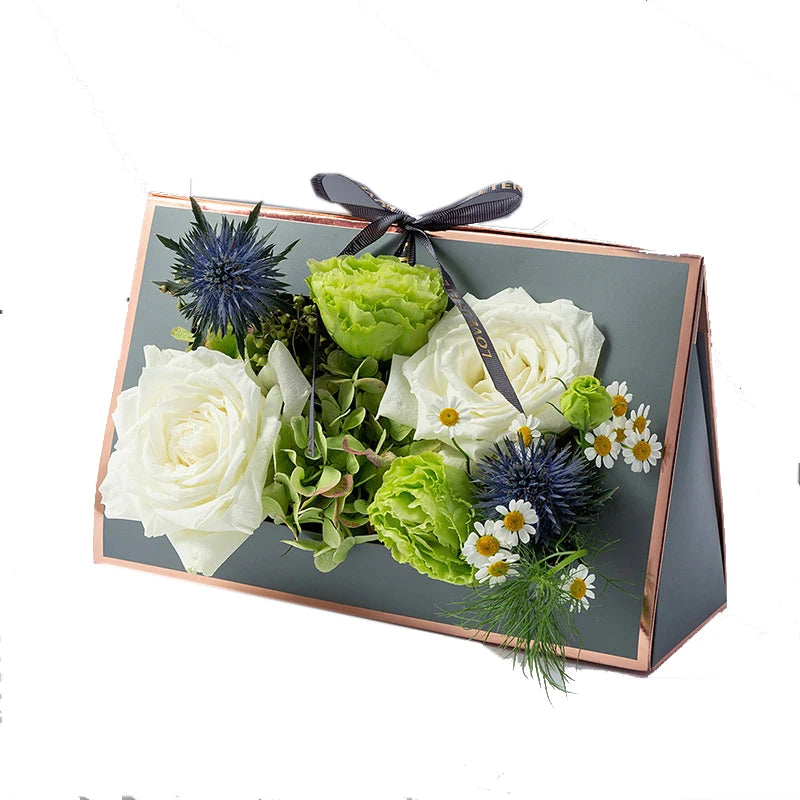 Customized Eco-Friendly Portable Folding Triangle Folders Bouquet Flower Holder Recyclable Paper UV Coating Matt/Glossy