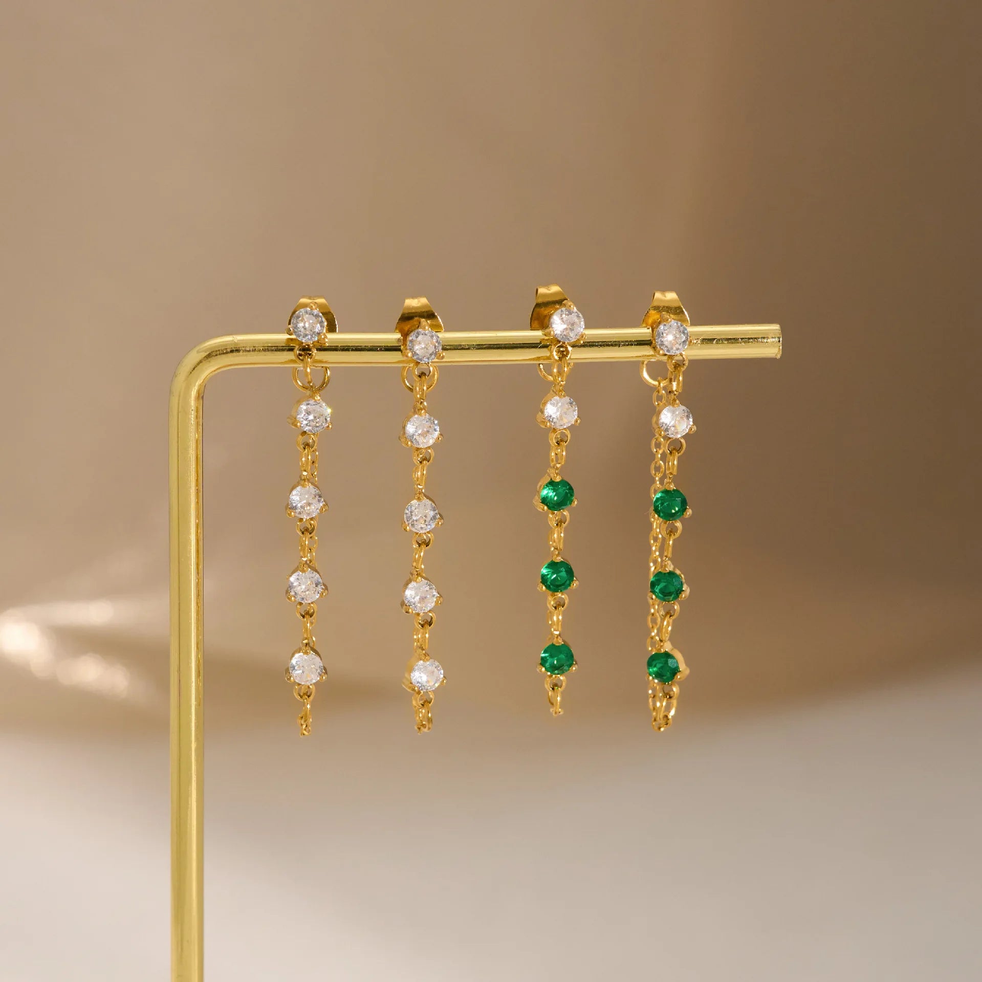 Trendy Stylish for Party and Gift Gold Plated Stainless Steel Zircon Drop and Hoop Earrings