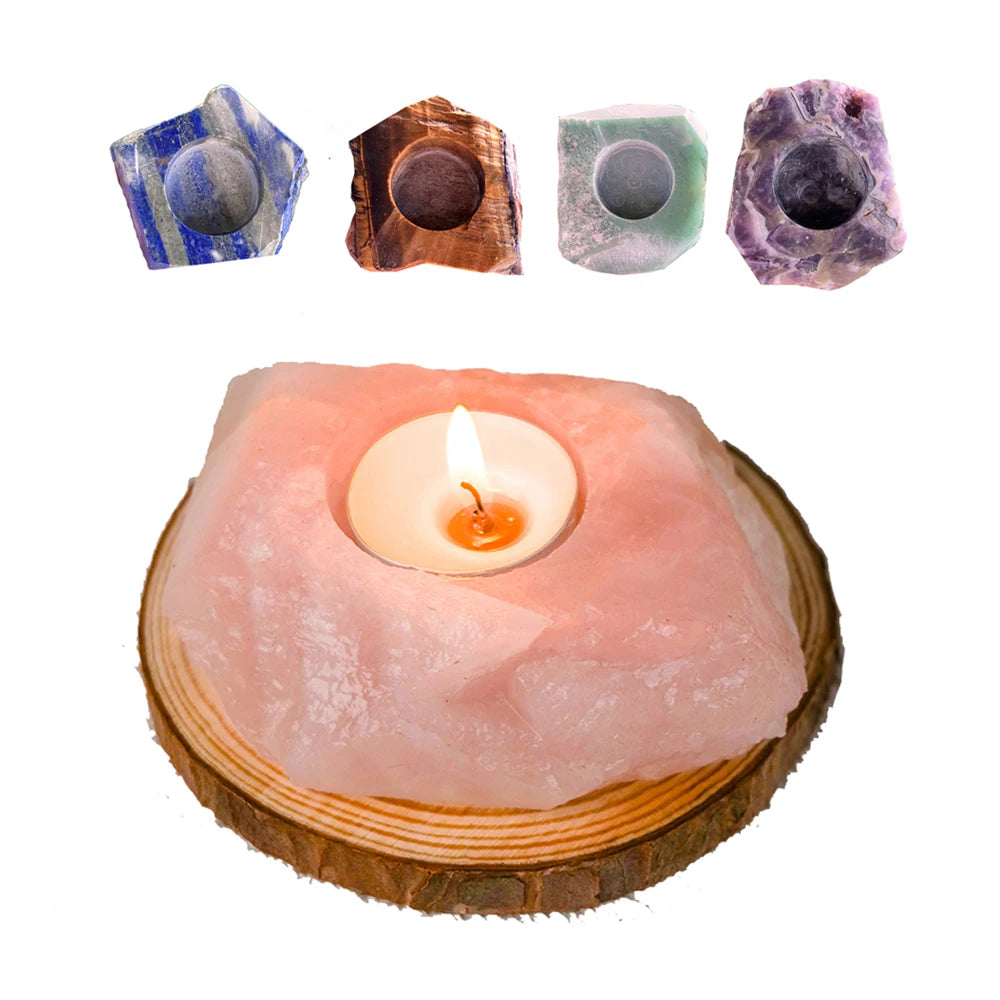 Wholesale Natural Raw Stone Crystal Rose Quartz Candelabrum Rough Healing Crystal Candlestick Festive Room Table Decoration
