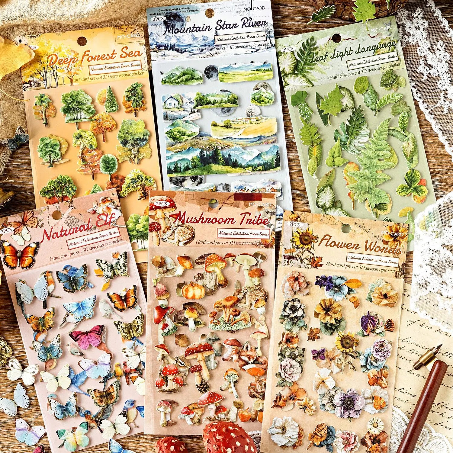 2 Sheets/pack Per Pack Nature Showroom Series 3D Die-cut Row Waste Handbook Decorative Material Stickers 6 Models