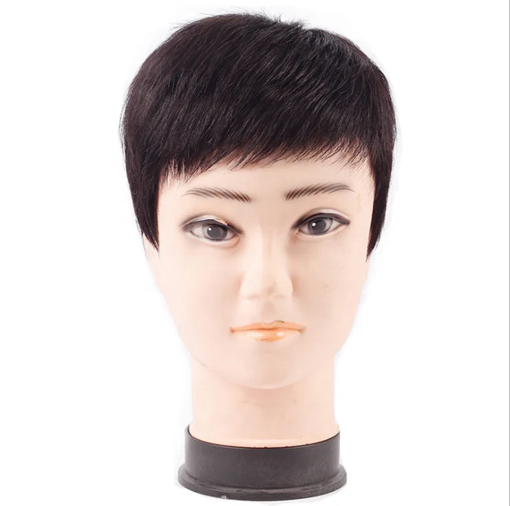 Men's Indian Hair Replacement Toupee Cheap Silk Top Front Male Hair Wig with Transparent Lace Black Bulk Wigs for Men
