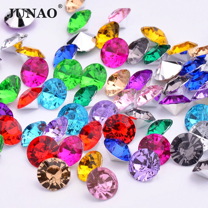 JUNAO 1.5-12mm Mix Color Pointback Acrylic Rhinestone Wholesale Crystal Acrylic Round DIY Decoration Acrylic Pointback Gems