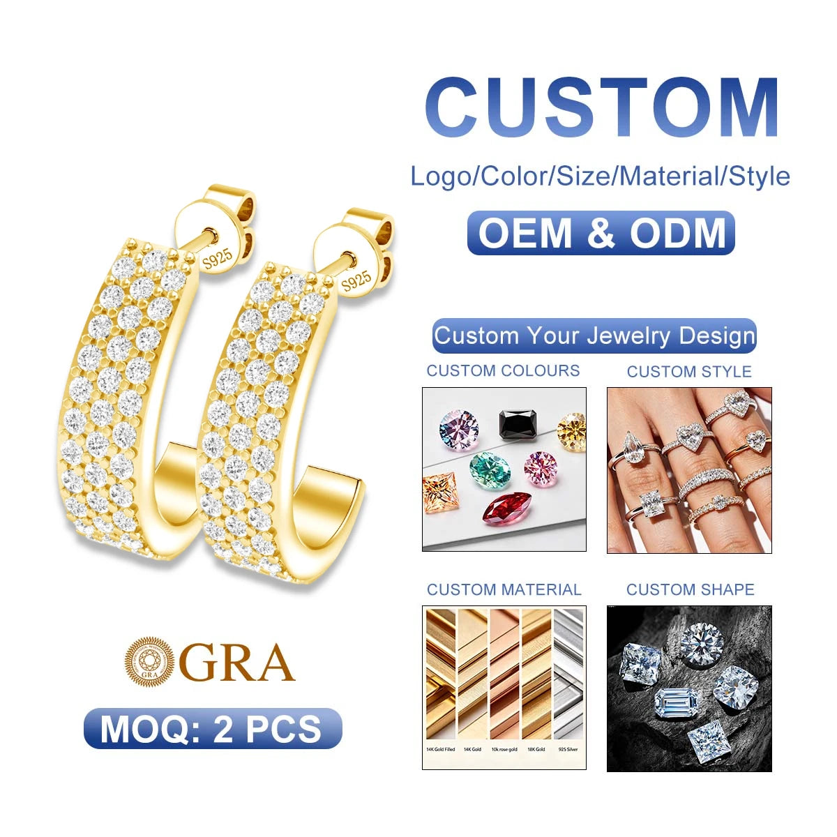2023 Trend Jewelry C Design Shine Moissanite Diamond Hoop 18K Gold Jewelry Manufacturer Diamond Earrings 925 Sterling Silver
