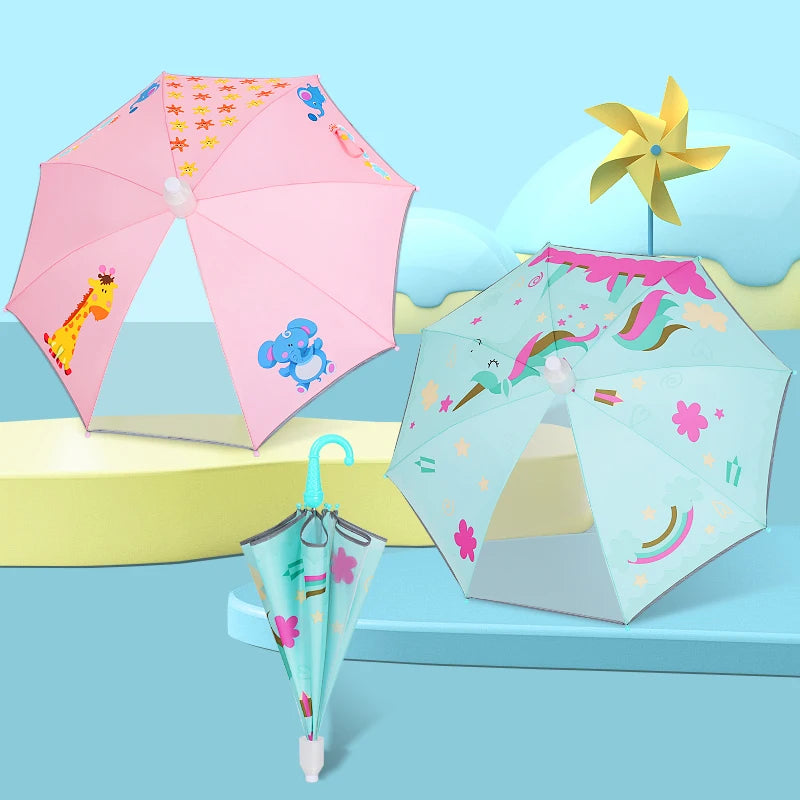 New Umbrella Kindergarten Primary School Children's Umbrella Transparent Plastic Carton Vintage Kids Cartoon for Children Manual