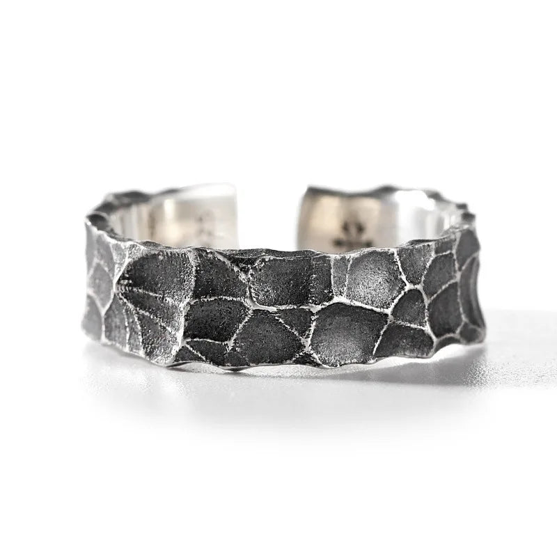 BASQUESUN Factory Wholesale Retro Hammer Pattern Men's Trendy Open Personality Hip Hop Men's Single Stone Pattern Ring