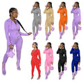 Wholesale Fashion Europe and America Women's Clothing Autumn Winter Hooded Long-sleeved Trousers Zipper Sports Two-piece Suit
