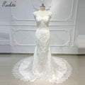 Ruolai QW01215 Elegant V-neckline Appliqued Wedding Dresses White Lace Long Bridal Gowns for Women
