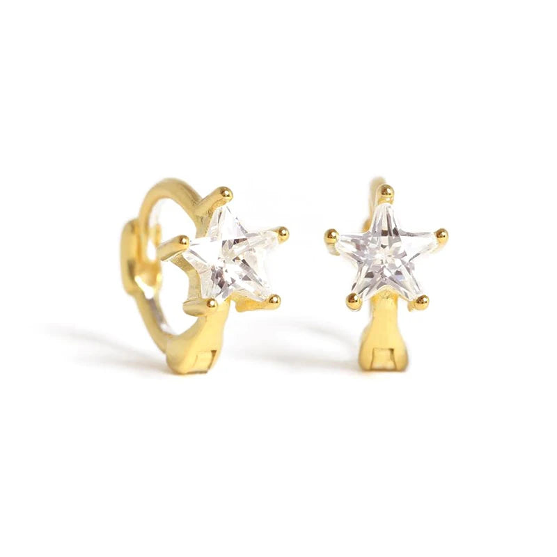 Fashion Jewelry 925 Sterling Silver Earring Star Diamond Zircon 18K Gold Plated Hoop Earrings for Women