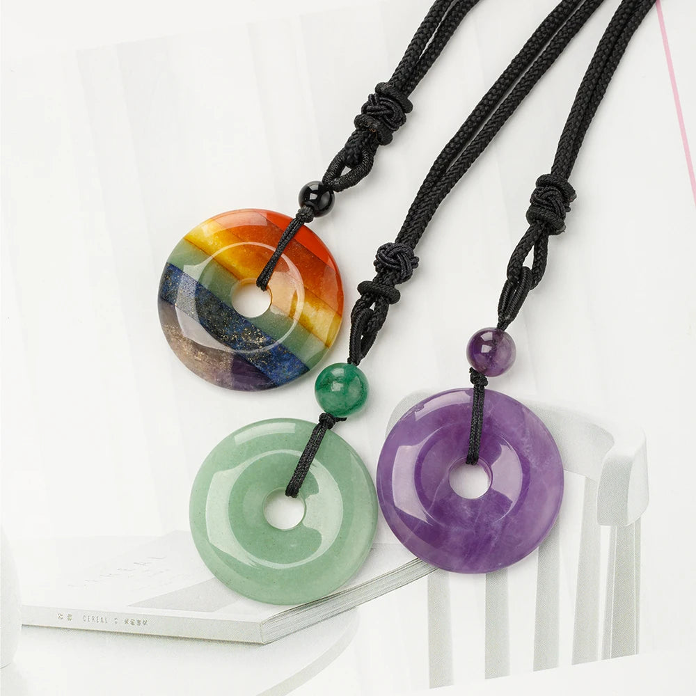 Factory Wholesale Healing Crystal Natural Gem Stone Pendant Adjustable Gemstone Ping an Buckle Pendant Necklace