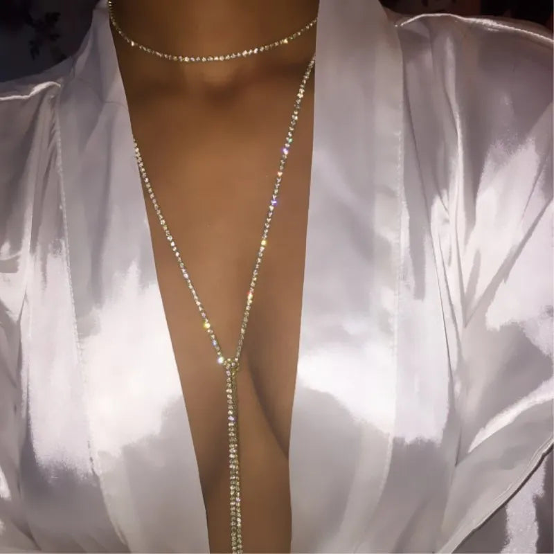European American Fashion Wild Crystal Rhinestone Bling Chokers Necklace for Women Free Adjustment Party Necklace Jewelry