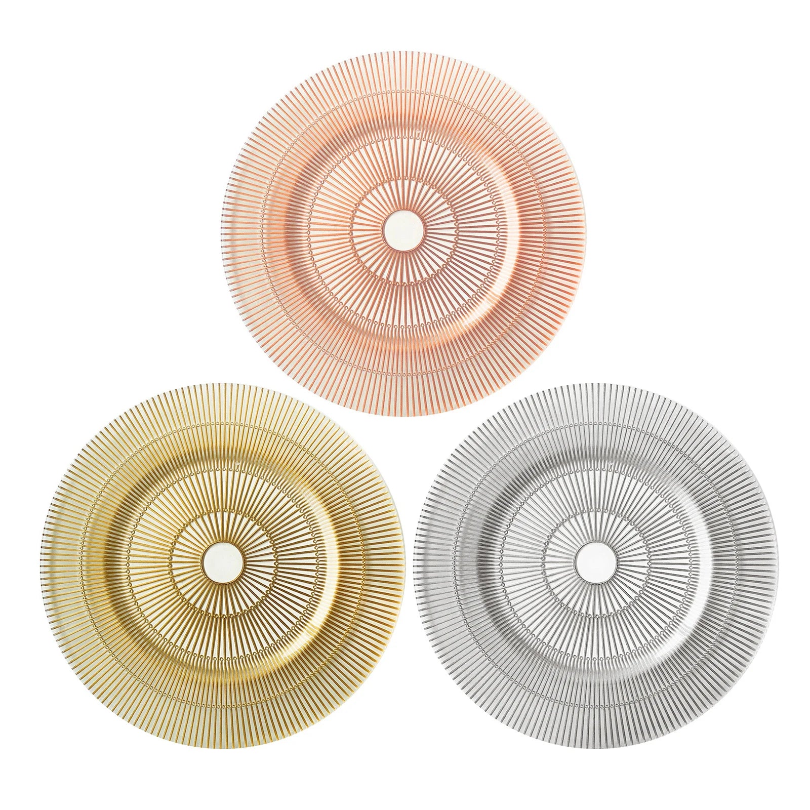 Glass Luxury Wedding Party Hotel Decoration Cheap Clear 13 Inch Round Glass Chargers Plate With Gold Stripe Pattern