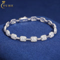 New Drops Men Women Jewelry Gift 7mm 925 Sterling Silver VVS Moissanite Diamond Baguette Connection Ice Out Cuboid Link Bracelet