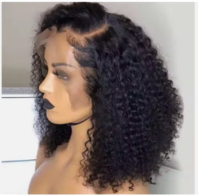 14 Inches Brazilian Long Bob 4x4 Virgin Remy Pre Plucked Wig Jerry Curl Human Hair 250% Density Women Transparent HD Front Wigs