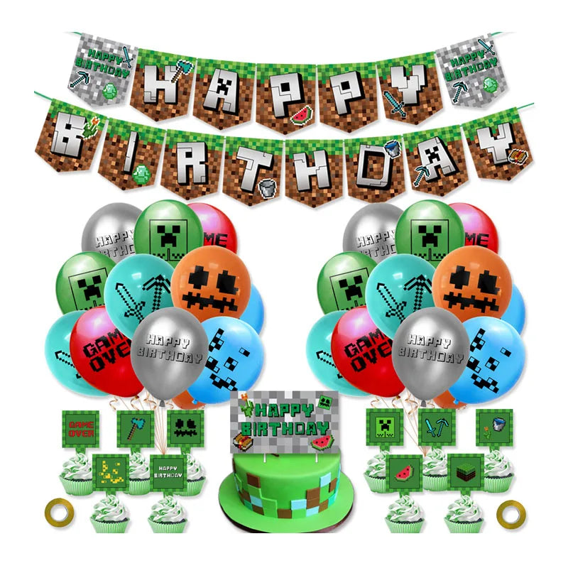 Pull Flag Cake Insert Card Happy Birthday Balloon Set Kids Children Party Decoration Supplies