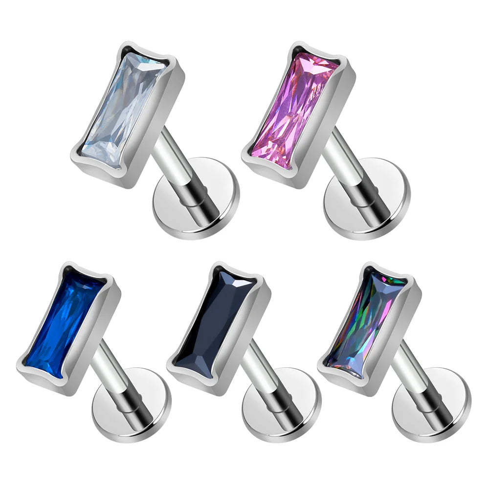 G23 ASTM F136 Titanium Piercing square Shape Zircon Inlay Ear Studs Nose Stud 16G Cubic Zircon Tragus Cartilage Piercing Jewelry