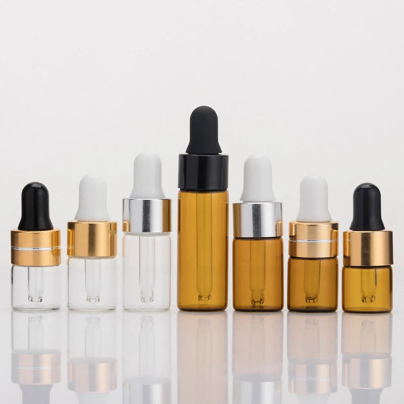 1ml 2ml 3ml 5ml Cosmetic Perfume Oil Small Vial with Dropper Glass Transparent Amber Essential Oil Dropper Bottle