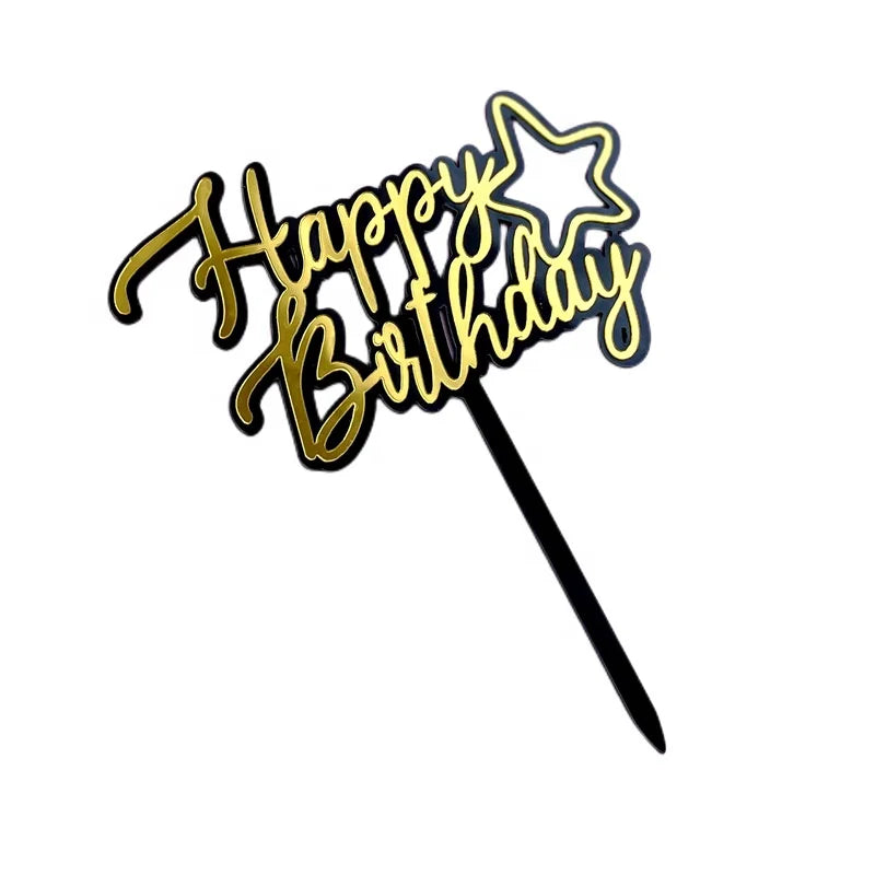 Cheap Wholesale Double Layer DIY Happy Birthday Acrylic Cake Toppers for Cake Decorating Supplies