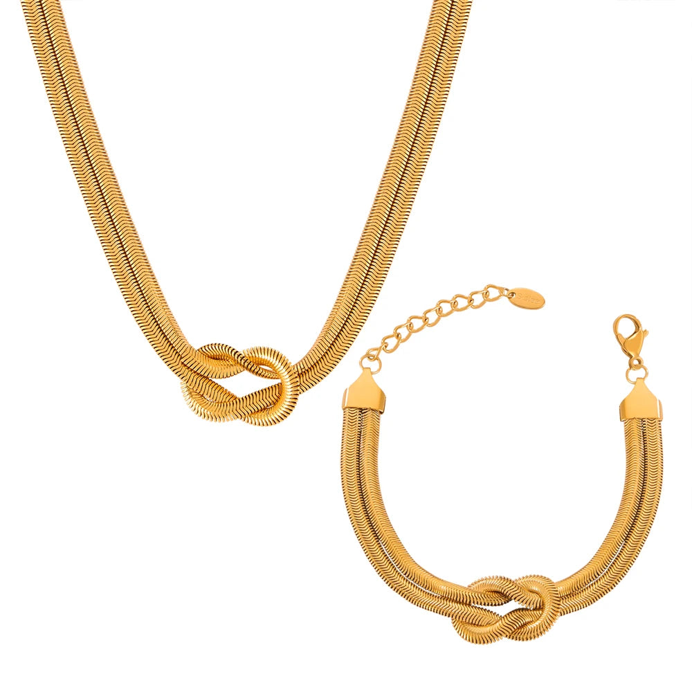 Personality Punk Hip Hop Style Jewelry Personality Tie Design Sense Double Snake Bone Chain Stainless Steel Jewelry Set