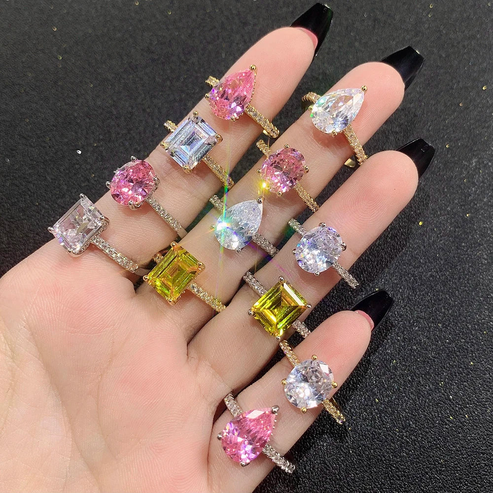 Customized 5A/8A CZ Princess Cut Sterling Silver 925 Gemstone Rings Unisex Engagement Wedding Rings Gift