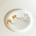 Cute Sterling Silver Fine Jewelry Gold Plated Ribbon Bowknot Stud Earrings Bow Earrings for Women
