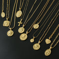 Retro Multiple Styles Accessories Necklace 18K Gold Plated Stainless Steel Coin Pendant Necklaces