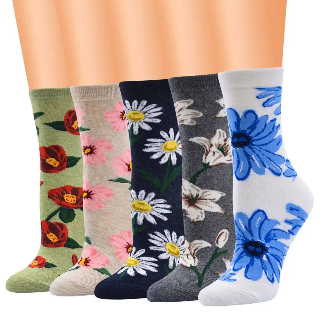 Wholesale Spring Fancy Daisy Floral Pattern Socks Women Novelty Trending Flower Cotton Crew Socks