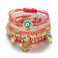 Wholesale Bohemian Vintage Jewelry Set Hand Palm Eye Couple Pendants for Lovers Small Beads Braided Rope Bracelet