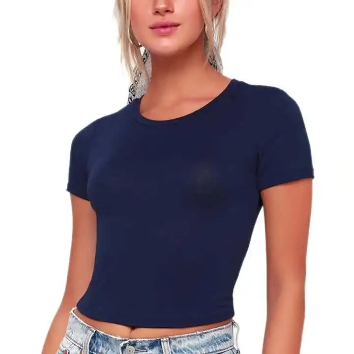 Custom Women's Bamboo Rayon Cropped Short Sleeve T Shirt in Regular Fit Custom Screen Printing Logo and tags From China Factory