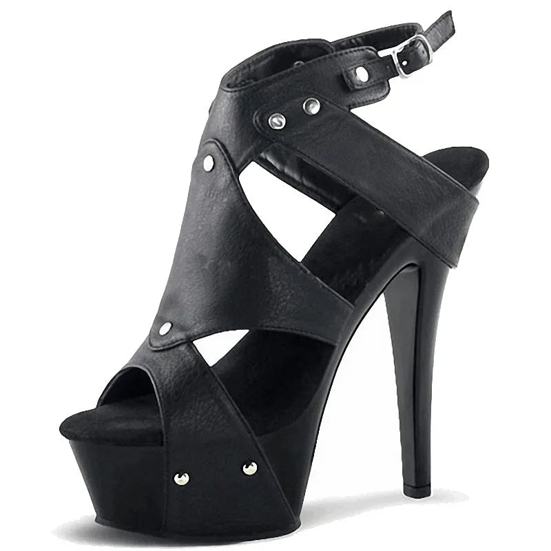 6-inch Black Non Slip Steel Pole Dance High Heels Model Fashion Sandals Summer Leaky Toe Platform Striptease Shoes