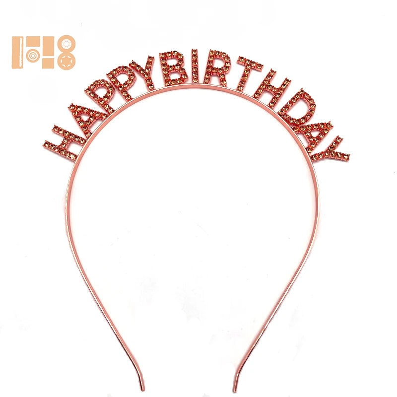 High Quality Fashion Rhinestone Crown Happy Birthday Letter Style Hair Band for Birthday Party  Decorations