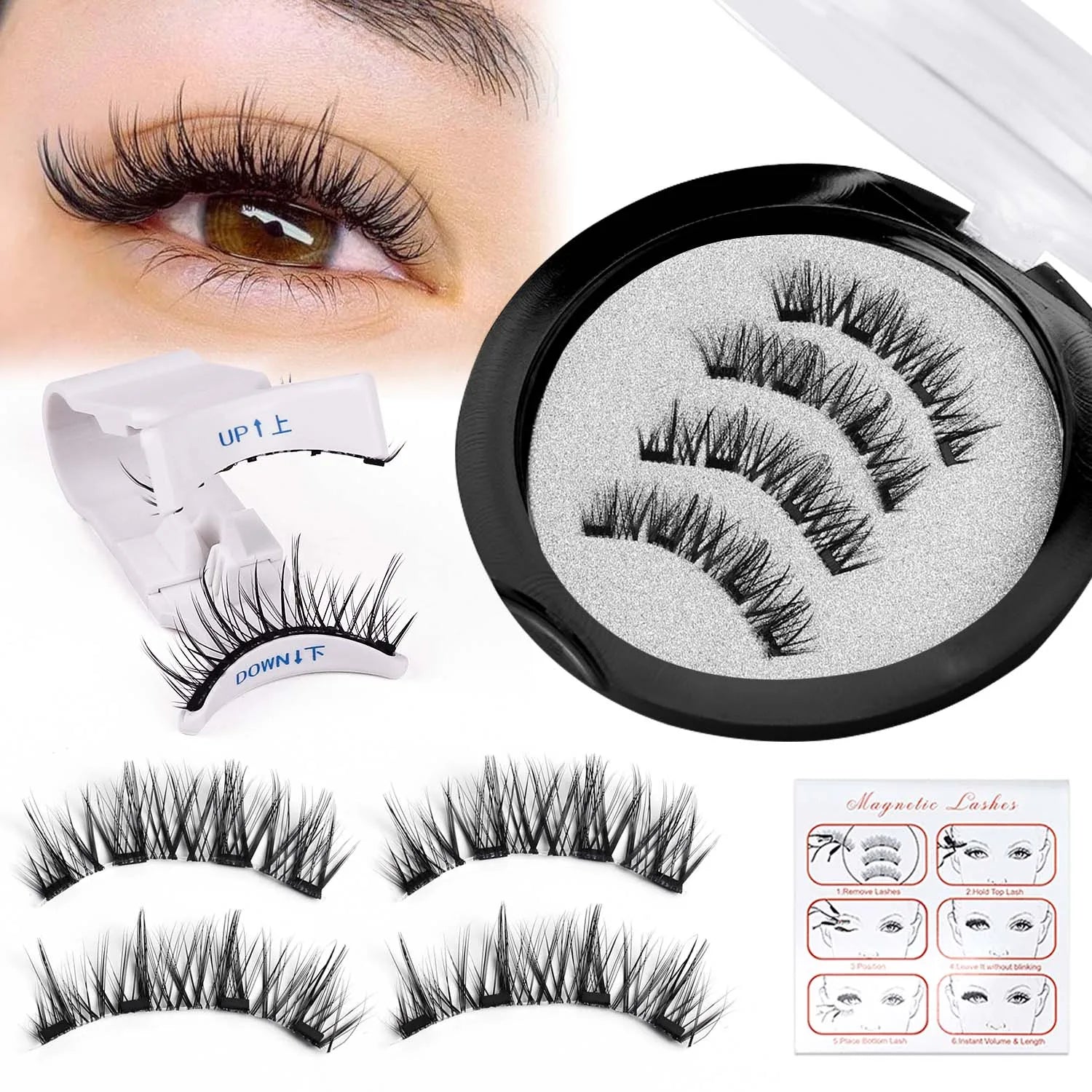 Premium Soft Magnetic Suction False Eyelashes With Applicator Custom Logo Magnetic Eyelashes Without Glue