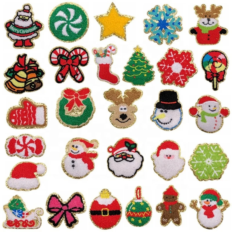Wholesale 3D Embroidered Santa Chenille Patches Sew-on/Iron-on Christmas Decals for Clothing for Hat Decoration Lace Resin