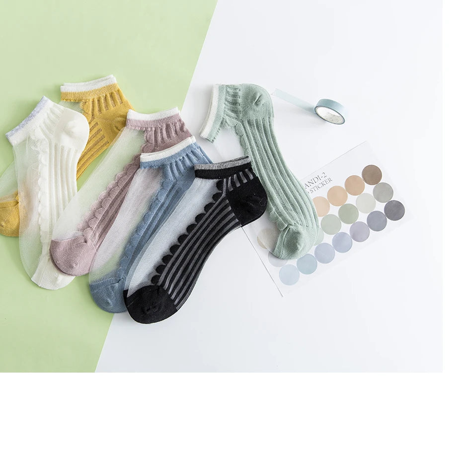 Ankle  Korean Media Summer Cotton Crystal Silk Women Transparent Ladies Elastic Sheer Socks