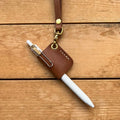 PU Leather Neck Lanyard Pen Holder Custom Logo Pencil Case Hanging Neck Pen Pouch
