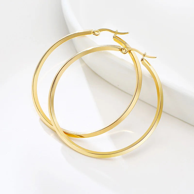 Waterproof Stainless Steel 14k Gold Plated 50mm Large Latest Fashion Hypoallergenic Hoop Earrings