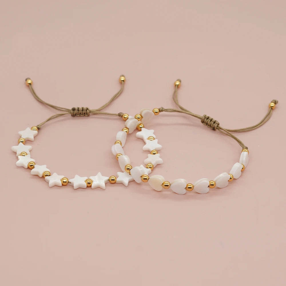 Go2boho Peach Heart Shell Bead Gold Bead Friendship Charm Bracelets for Women 2023 New in Summer Fashion Gift
