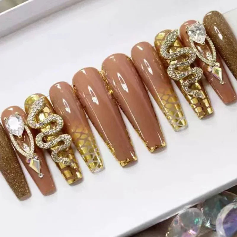 Newest Styles Trending 24pcs OEM Custom Coffin False Nail Glitter Artificial Finger Hand Made Press on Nails