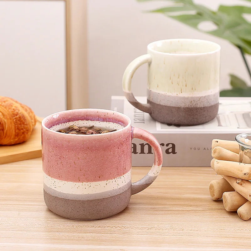 Custom Printed Cheap Price Coffee Mugs 100% Handmade Ceramic Tea Japanese Retro Clay Cups With Handle for Restaurant