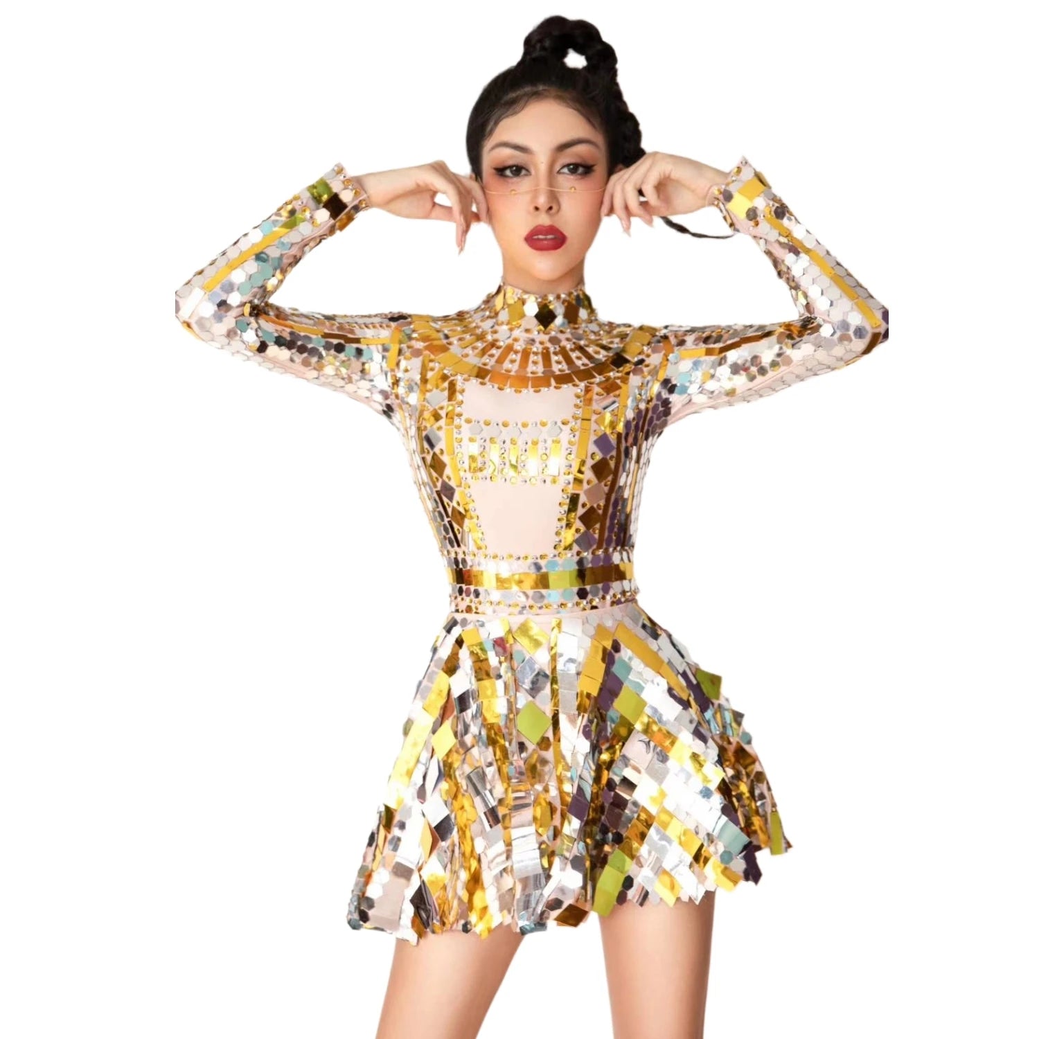 Sparkly Glitter Sequin Bodysuits a Line Skirts 2 Piece Sets Women Music Festival Outfits Party Gogo Dancer Performance Costume