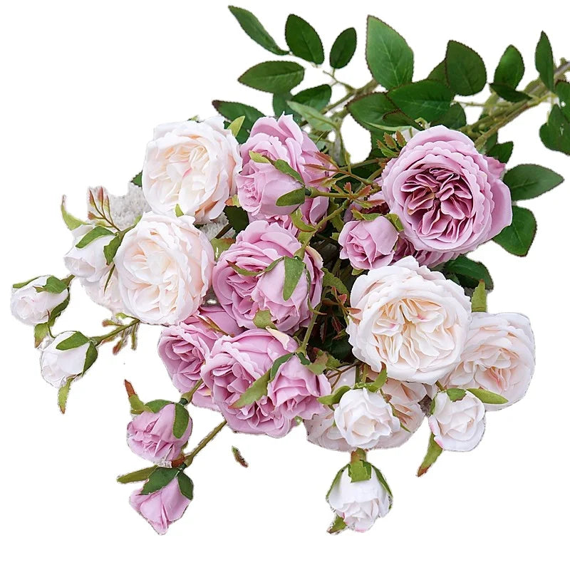 Hot Sale 6 Heads Silk Roses Artificial Flowers Rose Stem for Wedding Decorations