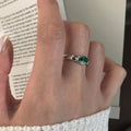 Trendy Women Jewelry Dainty Green Zircon Ring 925 Sterling Silver Oval Emerald Ring