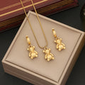 New Arrival Non Tarnish Stainless Steel Jewelry Set Necklace Earrings 18k Gold Plated Bear 2 Pcs Set for Women