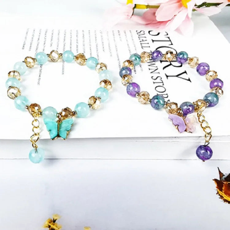 SC Wholesale Lucky Glass Bead Bracelets 2022 New Style Butterfly Bracelets Simple Colorful Crystal Bracelets for Women