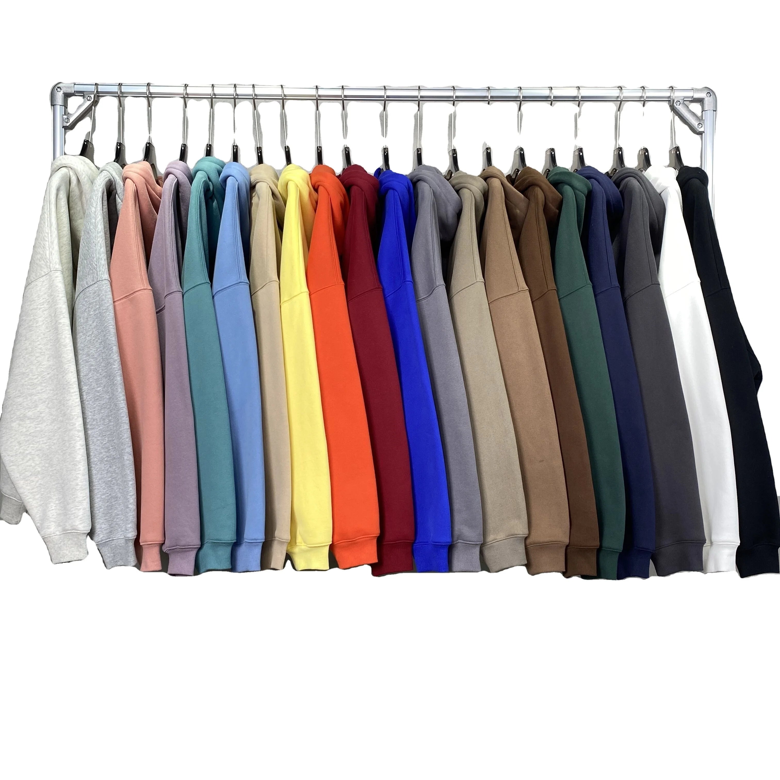 2023 Winter Mens 100% Cotton Plain Dyed Warm Fleece Boxy Fit Hoodies Unisex Oversized Boys Blank Sweatpants Hoodie Set