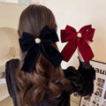 Bow Hair Clips for Girls Velvet Fabric Large Bows Rhinestone Pearl Hair Clip Barrettes Hair Accessory